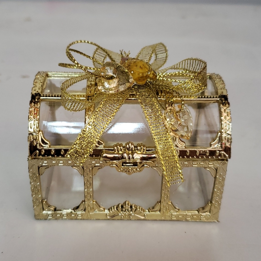 6 Piece Mini Chest Plastic Storage Box Gold 3x2in